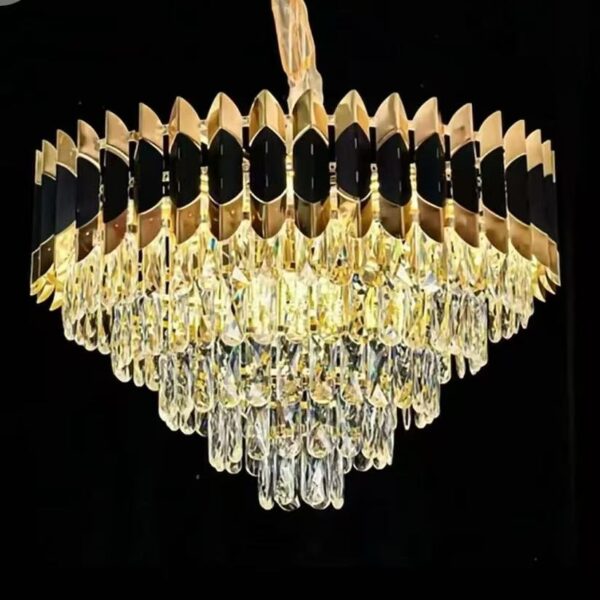 Noir Royale: Black & Gold Crown Chandelier