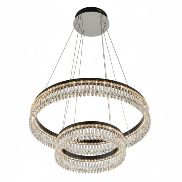 Sculptural Dual-Ring Crystal Chandelier