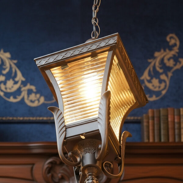 Kyoto Hanging Lantern – Bronze Finish with Ribbed Glass