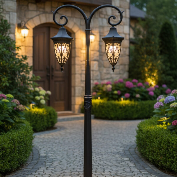Antique Bronze Double Lantern Floor Lamp – Timeless Elegance in Every Detail