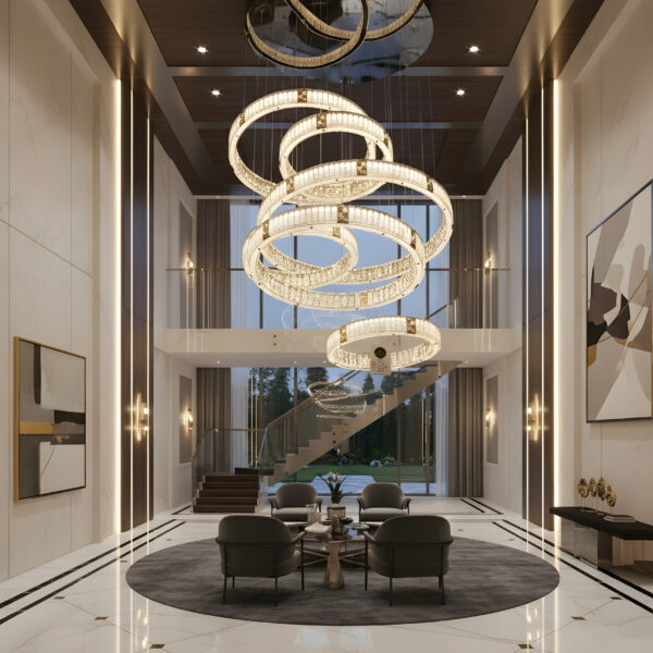 Grand Spiral Multi-Ring Crystal Chandelier