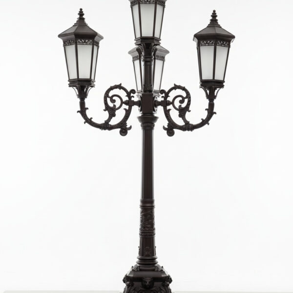 Victorian Cast Iron Quad Lantern Lamp Post – Regal Ambiance for Garden or Entryway