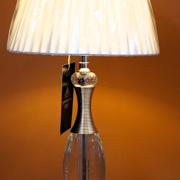 Gold-Tipped Crystal Lamp with Pleated Ivory Shade