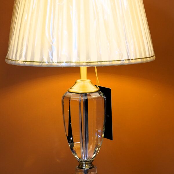 Gold-Crowned Crystal Table Lamp with Pleated Shade