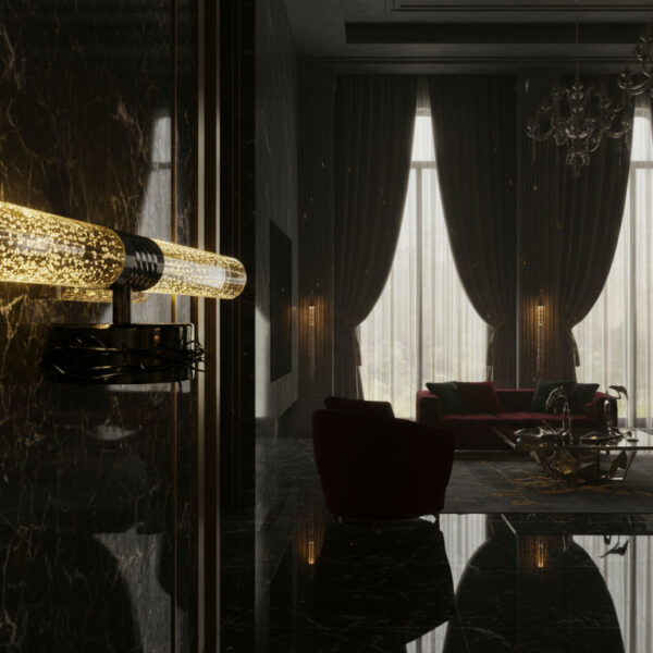 Obsidian Prism: Ribbed-Black Crystal Wall Sconce