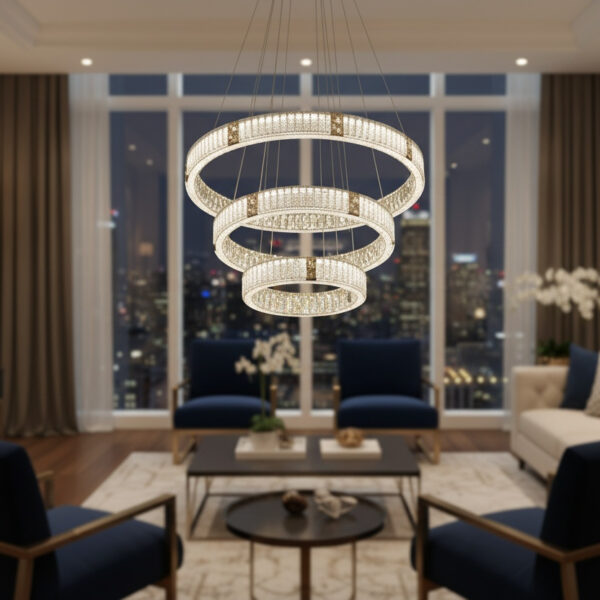 Triple-Ring Crystal Chandelier