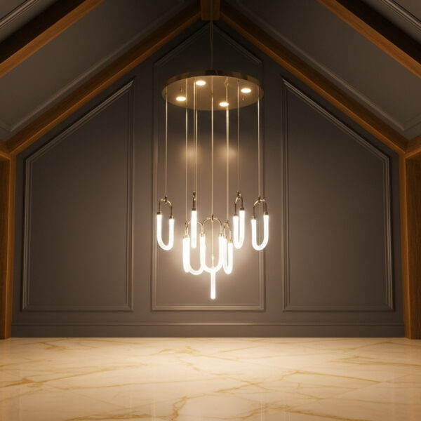 Luma Cascade: Sculptural Crystal Pendant Installation