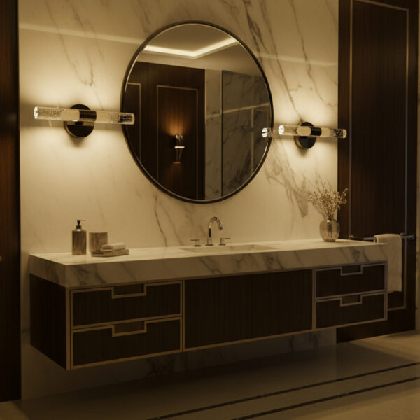 Obsidian Halo: Black-Mount Crystal Wall Sconce