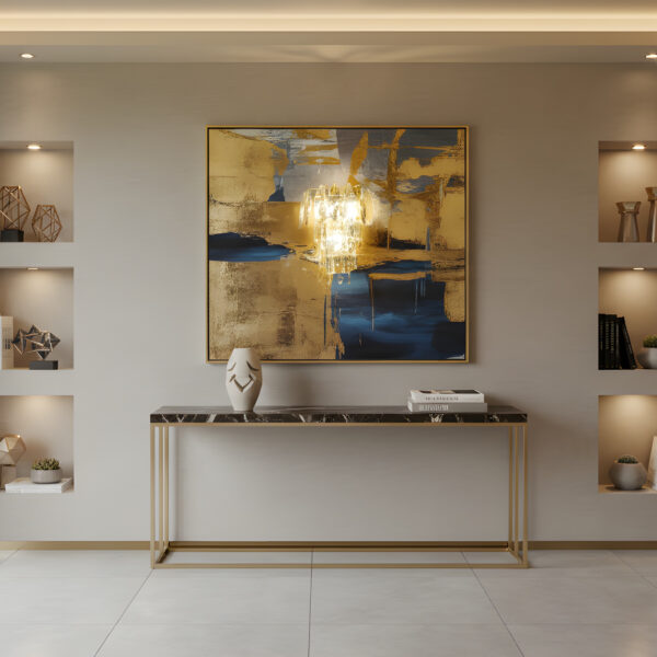 Modern Luxe Wall Ensemble with Illuminated Niches & Marble Console