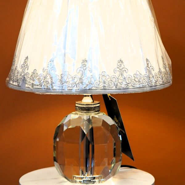 Ornate Crystal Globe Lamp with Embroidered Shade-