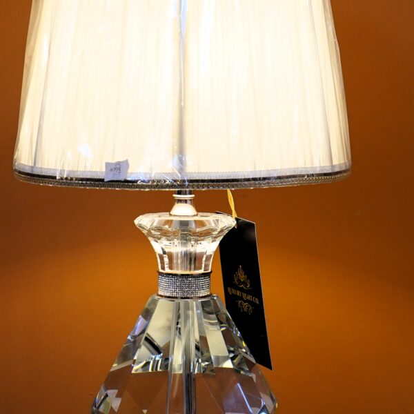 Faceted Crystal Prism Lamp with Gold-Trimmed Shade