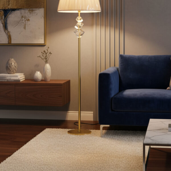 Swan-Inspired Crystal Floor Lamp with Gold Stem